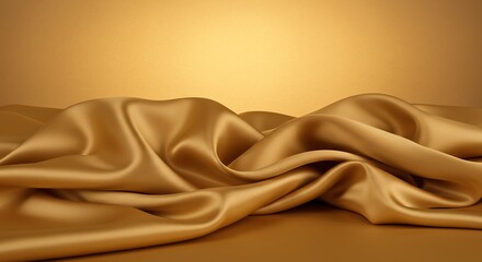 Luxury golden silk fabric draped with soft folds for background elegance