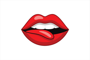 Modern Pop Art Style Lips with Tongue on Transparent Background