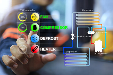 The refrigeration and air conditioning engineer is controlling the building's cooling system...