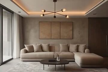 Fototapeta premium Modern Minimalist Kitchen Interior with Unique Pendant Lighting and Contemporary Design