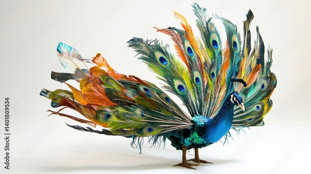 Aufkleber display of vibrant peacock tail feathers in full fan shape against a white background captures the b