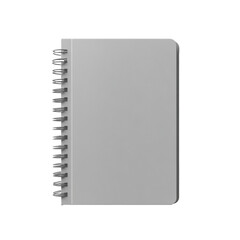 Hyper-detailed 8K image of a minimalist grey softcover notebook, perfectly centered and flat on transparent background