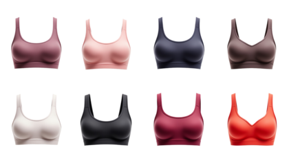 Various stylish bras in different colors.