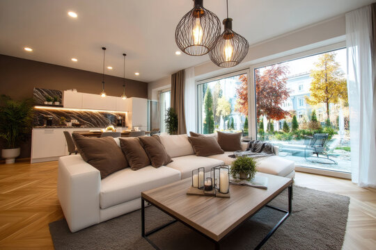 Modern Living Room with Panoramic Garden View