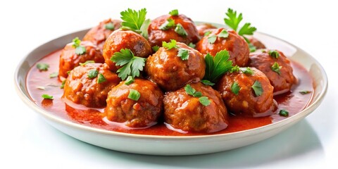 Low Light Photography: Juicy Meatballs in Rich Tomato Sauce - Delicious Recipe