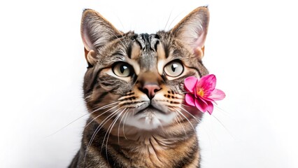 Obraz premium Double Exposure Cat Pink Flower Nose Photography - Surreal Pet Portrait Art