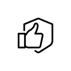 thumbs up inside shield. Represents concepts like approval, security, safety, protection, positive feedback, agreement, and quality assurance. Useful for website design, app icons