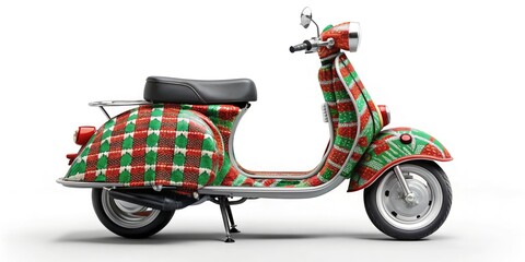 Fototapeta premium Festive Christmas Decorations, Holiday Scooter, Christmas Motorbike, Winter Italian Christmas, Christmas Vehicle, Holiday Ride