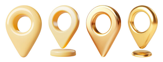 golden map pointer set, location pin icon on white background