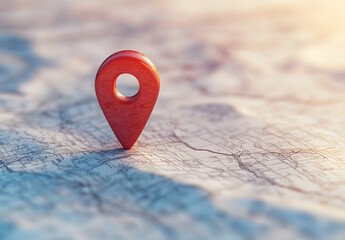 3D vector icon of a red location pin on a white map, flat design illustration, white background, minimalistic style, simple shapes, isometric view, no shadow under the object,