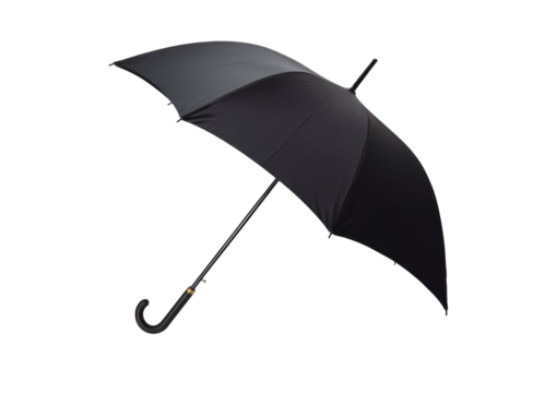 black umbrella open isolated on white background.