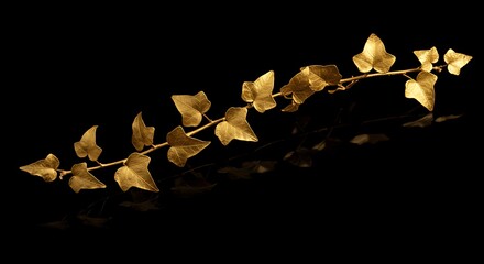 Golden Ivy Branch on a Glossy Black Surface, Symbolizing Elegance and Growth