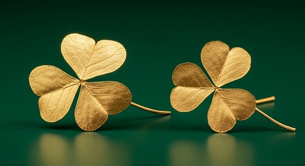 Elegant golden shamrocks shimmering against a verdant backdrop, symbolizing Irish heritage