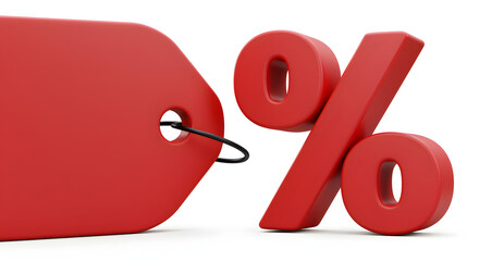 Bold red percentage symbol next to a tag, conveying a sense of discounts, sales, and promotions in a visually striking manner. 