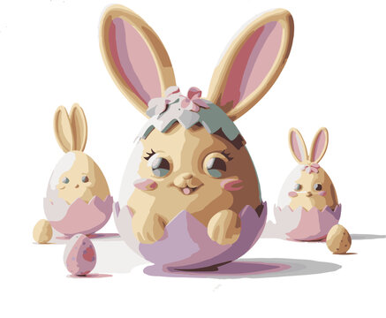 easter bunny with eggs in a vector format