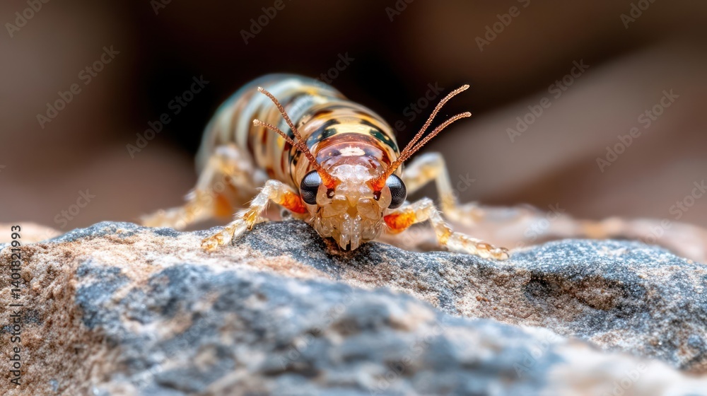 Aufkleber extreme close-up of jerusalem cricket perched on rocky surface. the subject is in sharp focus showca