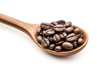 Obraz premium Roasted coffee beans in a wooden spoon