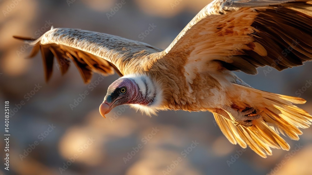 Poster a detailed close-up captures a large bird of prey soaring with wings spread, its tan and white pluma