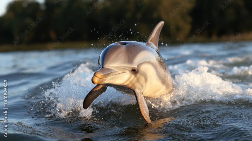 Aufkleber a dolphin leaps from the water, surrounded by splashes and spray, in a vibrant display of marine lif
