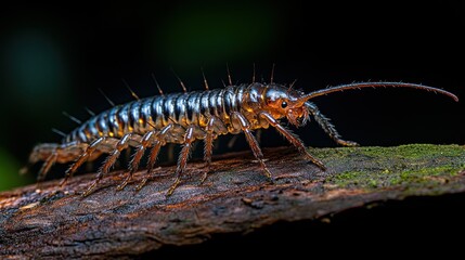 Fototapeta premium Close-up of a millipede on a log (1)