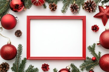 Red frame, Christmas ornaments