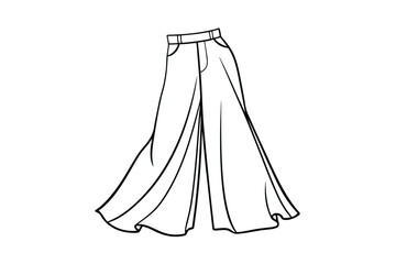 Fashionable Wide Leg Pants Vector Outline Illustration For Design Projects