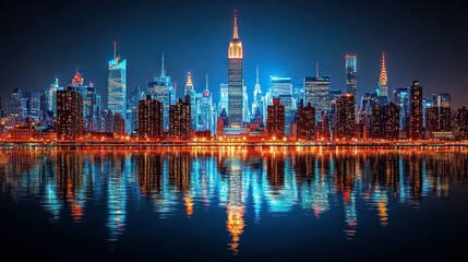 Obraz premium Night View of Manhattan Skyline, NYC