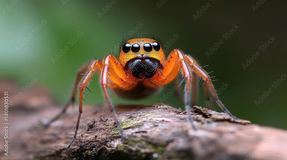 Aufkleber a macro shot capturing the intricate details of an orange spider perched on a tree branch. the spide
