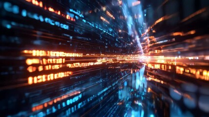 orange and blue matrix tunnel lights with fast digital motion and glitch animation - Powered by Adobe