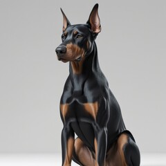 perro de raza dóberman sentado con fondo blanco