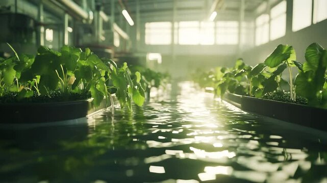 Hydroponic Farm with Lush Green Plants