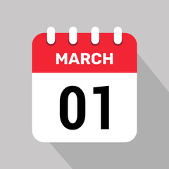 1 march calendar icon vector background. Vector schedule symbol.