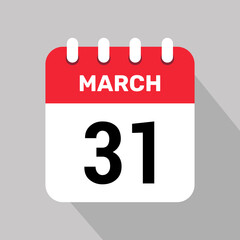 31 march calendar icon vector background. Vector schedule symbol.