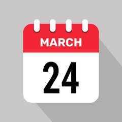 24 march calendar icon vector background. Vector schedule symbol.