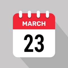 23 march calendar icon vector background. Vector schedule symbol.