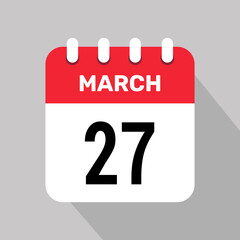 27 march calendar icon vector background. Vector schedule symbol.
