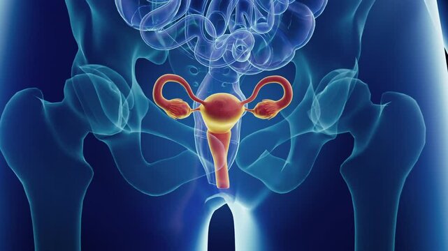 Uterine cancer, uterine cancer spread, female ovaries are organs in the female reproductive system that produce eggs. 30fps,3d rendering.