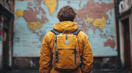 Fototapeta premium A Traveler's Gaze: Planning the Next Adventure Before a World Map