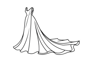 Elegant Gown Vector Illustration Simple Wedding Dress Outline With Train Design