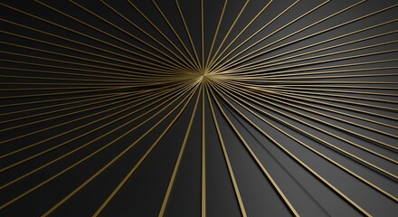 Obraz premium Abstract golden rays pattern on dark background, symmetrical design concept