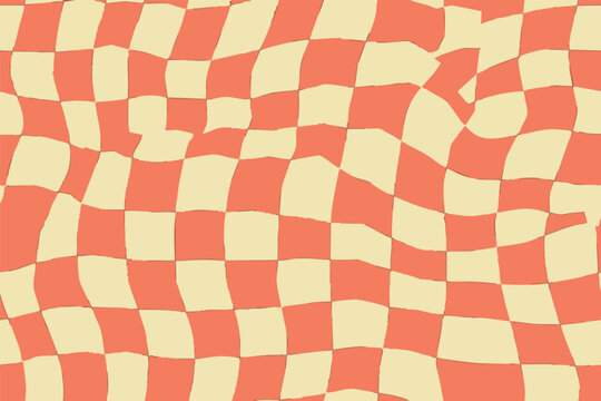 Seamless distorted checkerboard patterns in bold retro colors. Perfect for textiles, wallpapers, and digital backgrounds. Wavy, dynamic, and playful optical illusion style.