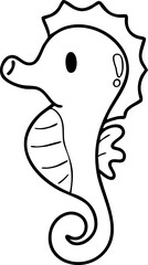 Aquatic animals, Sea animals, Summer, Illustration, Vector, Coloring book