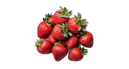 Fresh strawberries with green stems, isolated on white transparent background PNG cutout Mockup template for artwork design