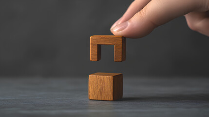 Customer retention concept. Inbound marketing strategy. Attracting potential customers. Hand puts wooden cubes with magnet attracts customer icons on beautiful grey background and copy space