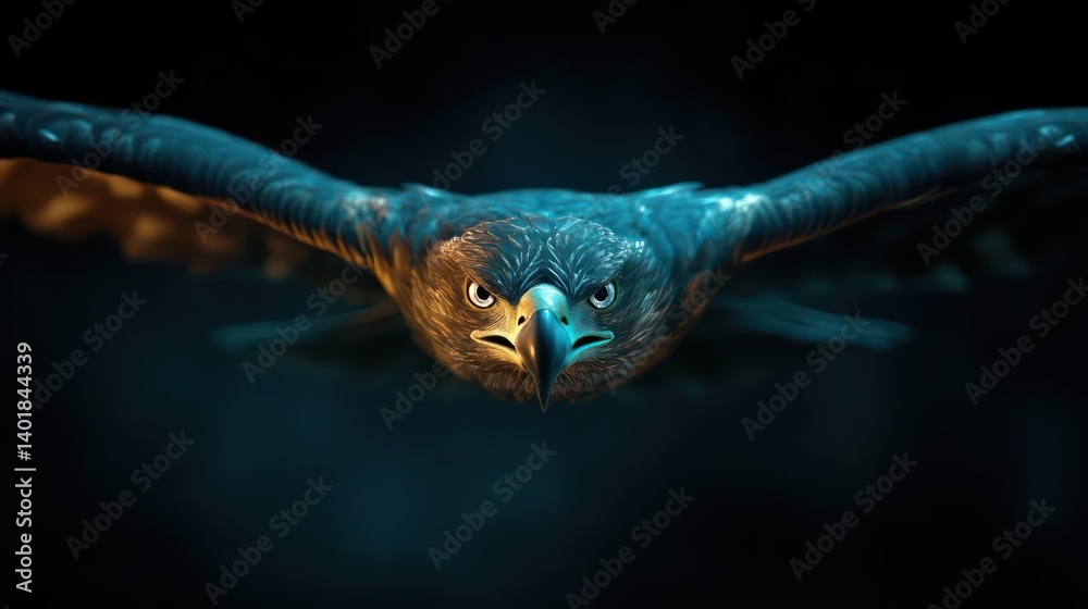 Aufkleber close-up of an eagle soaring through the air. the eagle's feathers have a blue tint and the undersid