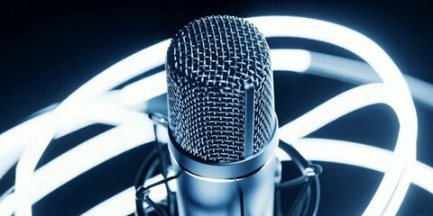 microphone on the stage rotation clip, podcast talk, podcast intro,