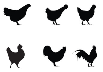 Farm Chicken and Rooster Silhouette Vector Set