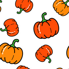 Seamless vector pattern with pumpkin. Design for kitchen textile, halloween. 