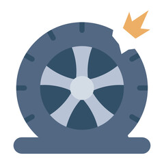 Fototapeta premium flat tire flat icon with sudden blackout blow