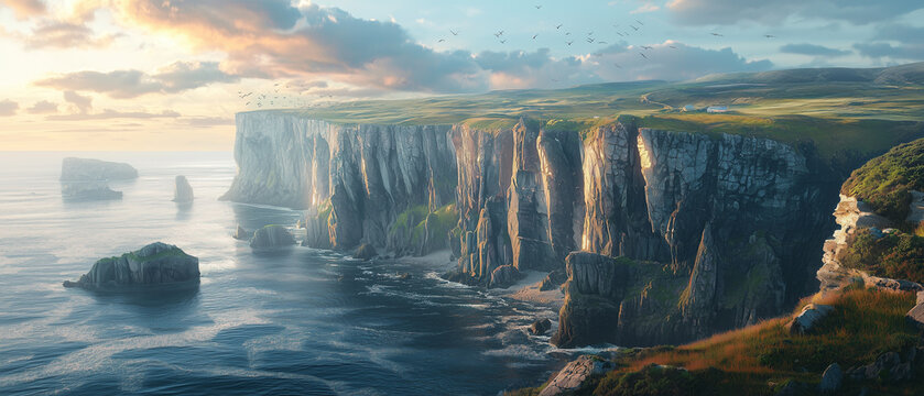 Panoramic view of coastal cliffs 